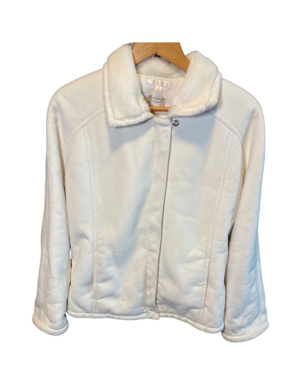 St. John Sport Small White Faux Shearling Jacket Old Money Preppy Minimalist